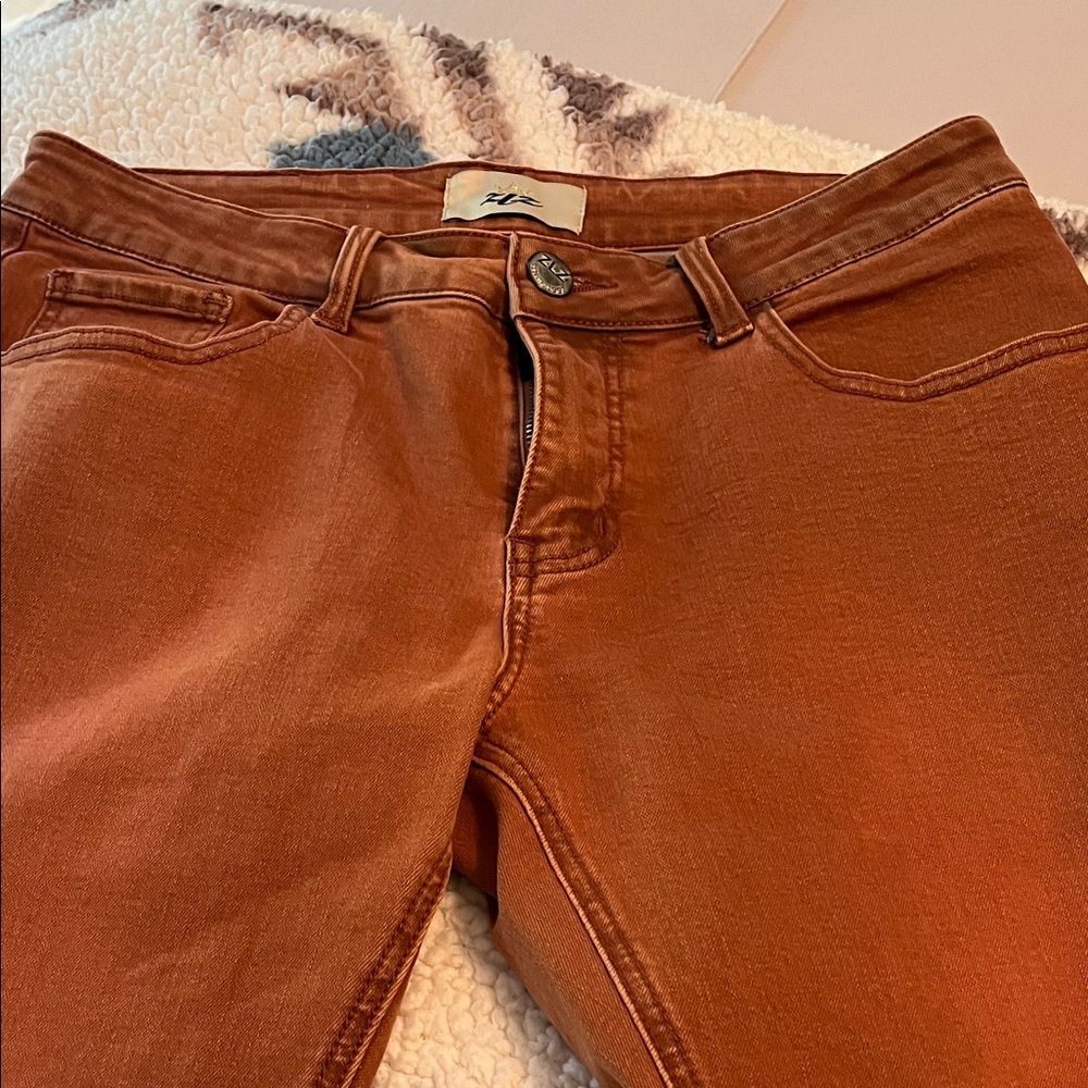 Mens High-Rise Stretch Jeans - Rust Orange